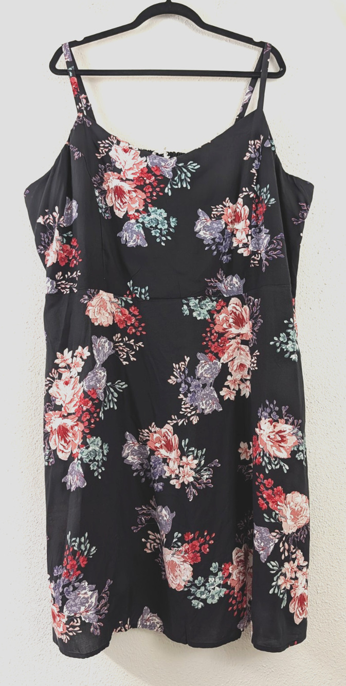 Maurices sz 3X Shift Dress black floral print sleeveless tank smocked 2667
